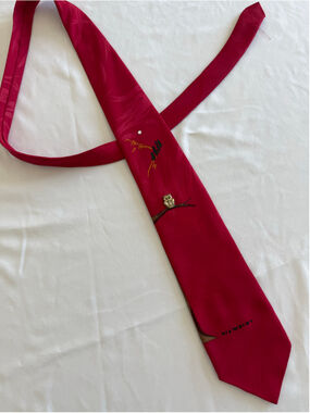 Men's Vintage Vicky Davis Red Gold Owl Novelty Tie One Size